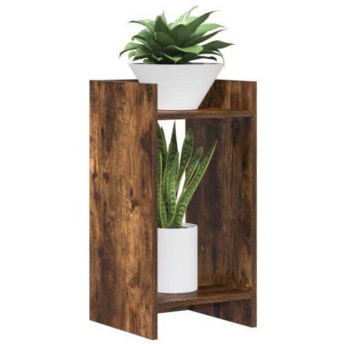 Стойка за растения с рафт 2 pcs Пушена Дъб 30 x 30 x 60 cm