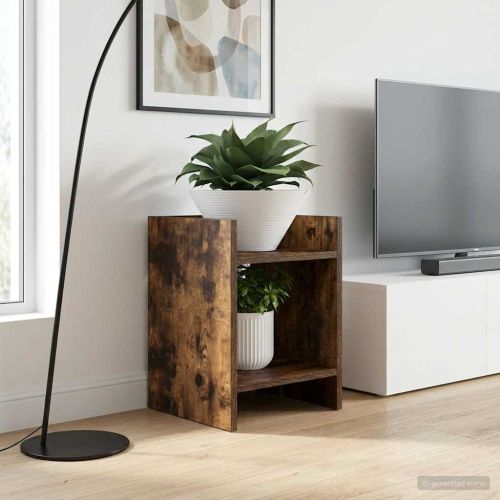 Стойка за растения с рафт 2 pcs Пушена Дъб 30 x 30 x 40 cm