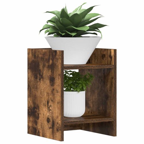 Стойка за растения с рафт 2 pcs Пушена Дъб 30 x 30 x 40 cm