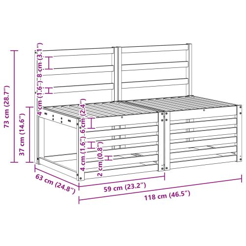2 Брой Среден диван за открито Солидно акациево дърво Естествен