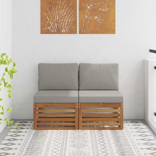 2 Брой Среден диван за открито Солидно акациево дърво Естествен