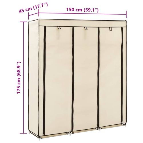 Гардероб с отделения и лостове, кремав, 150x45x175 см, плат