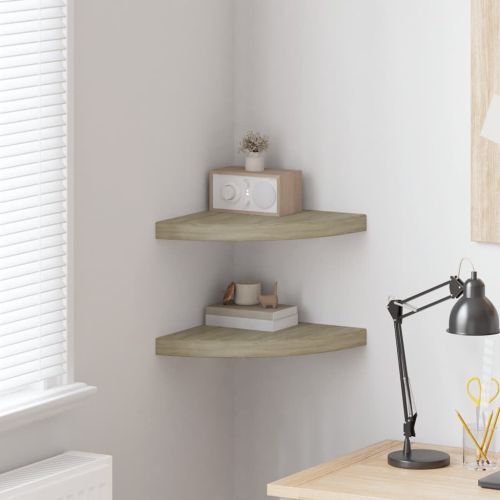 Окачени ъглови рафтове, 2 бр, дъб, 35x35x3,8 см, МДФ