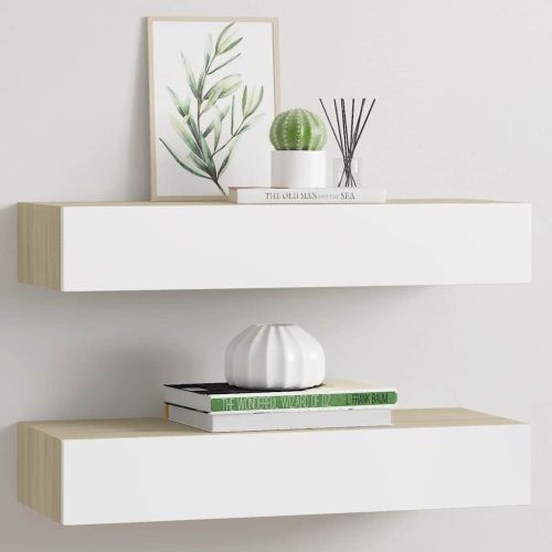 Стенни рафтове за чекмеджета, 2 бр., дъб и бяло, 60x23,5x10 см, MDF