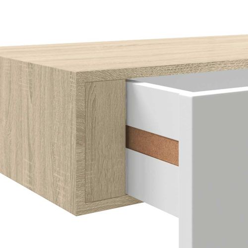Стенни рафтове за чекмеджета, 2 бр., дъб и бяло, 60x23,5x10 см, MDF