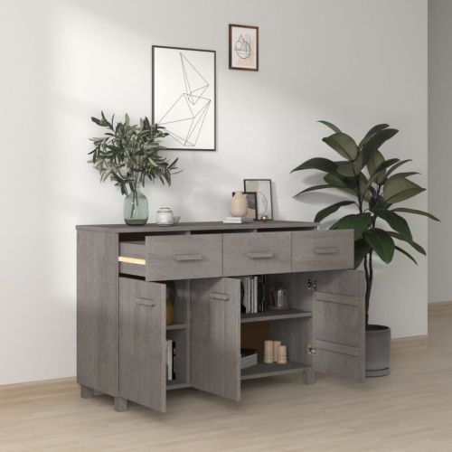 Сайдборд HAMAR, светлосив, 113x40x80 см, борово дърво масив