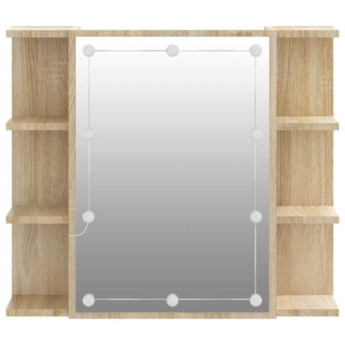 Огледален шкаф с LED, дъб сонома, 70x16,5x60 см