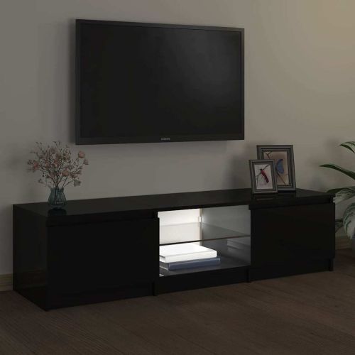 ТВ шкаф с LED осветление, черен, 140x40x36 см