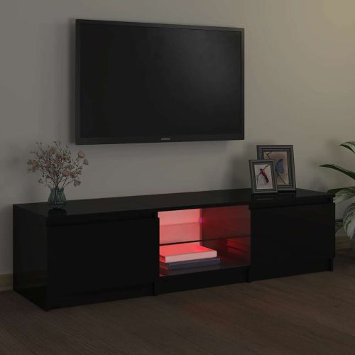 ТВ шкаф с LED осветление, черен, 140x40x36 см