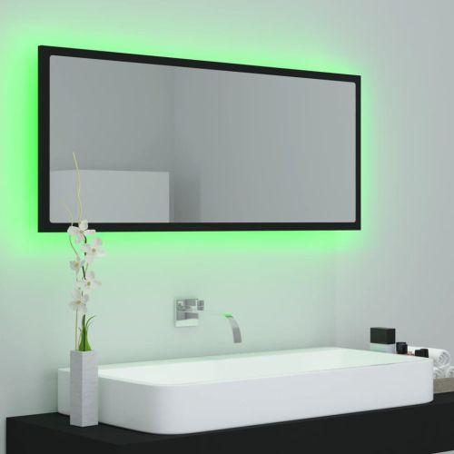 LED огледало за баня, черно, 100x8,5x37 см, акрил