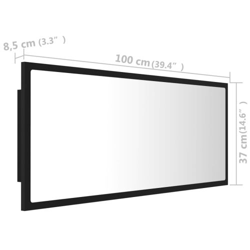 LED огледало за баня, черно, 100x8,5x37 см, акрил