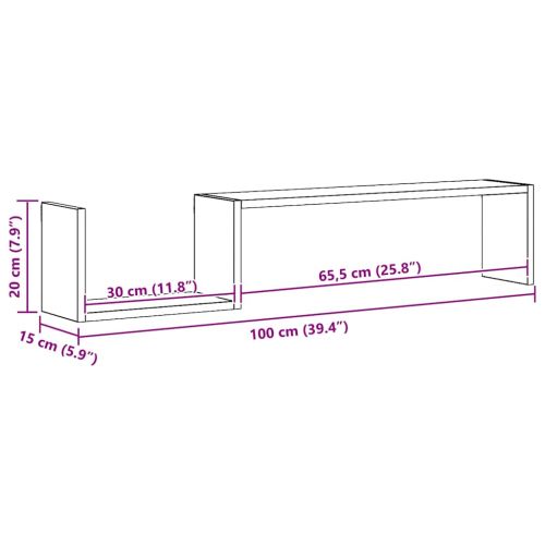 Стенни рафтове 2 бр бетонно сиви 100x15x20 см инженерно дърво