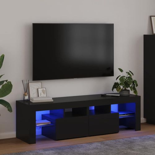 ТВ шкаф с LED осветление, черен, 140x36,5x40 см