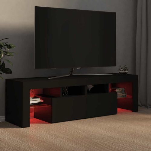 ТВ шкаф с LED осветление, черен, 140x36,5x40 см