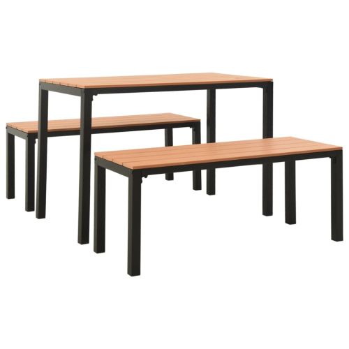 Градински трапезен комплект 3 части стомана и WPC кафяво/черно