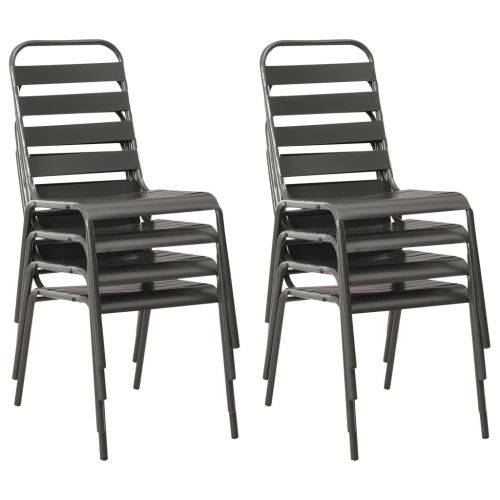 Градински трапезен комплект, 9 части, стомана, тъмносив