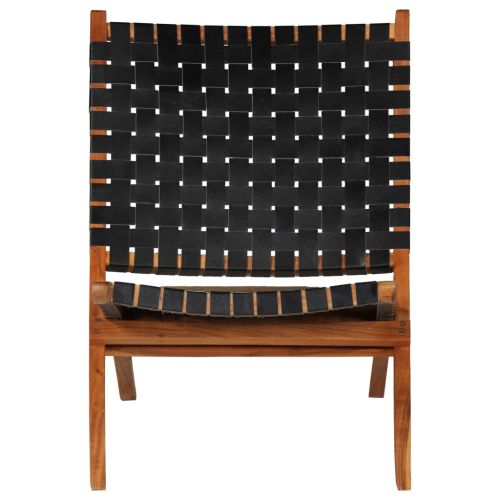 Сгъваем стол, кръстосани ивици, черен, естествена кожа