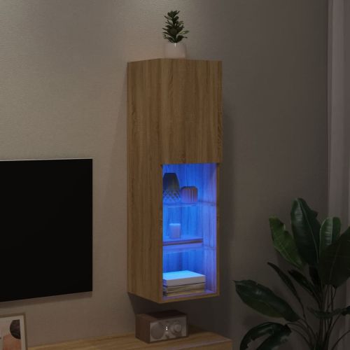 ТВ шкаф с LED осветление, дъб сонома, 30,5x30x102 см