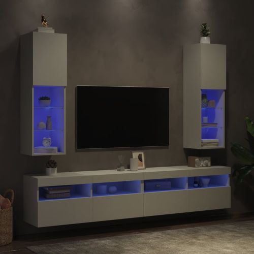 ТВ шкафове с LED осветление 2 бр бели 30,5x30x102 см