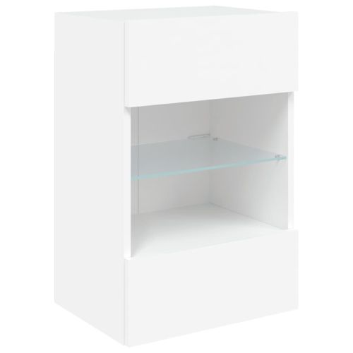 Стенен ТВ шкаф с LED осветление, бял, 40x30x60,5 см