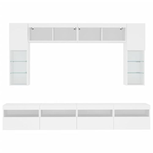 Комплект ТВ стенни шкафове, 8 части, с LED светлини, бели