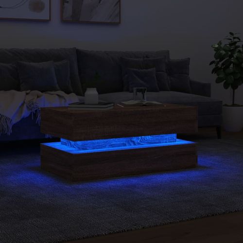 Маса за кафе с LED осветление, кафяв дъб, 90x50x40 см