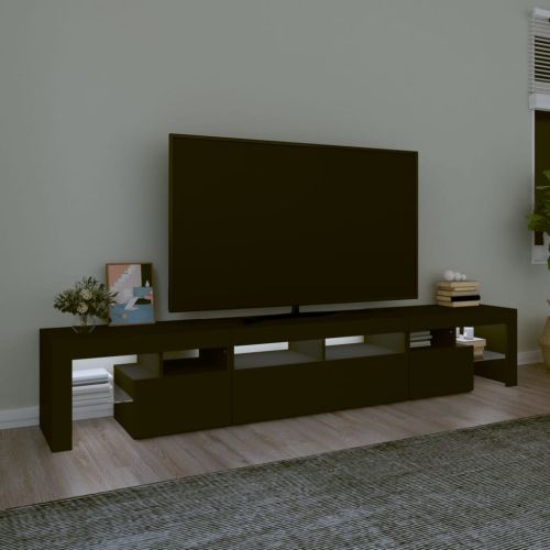 ТВ шкаф с LED осветление, черен, 230x36.5x40 см