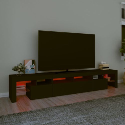ТВ шкаф с LED осветление, черен, 230x36.5x40 см