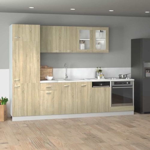 Комплект кухненски шкафове от 8 части "Lyon", дъб Сонома, инженерно дърво