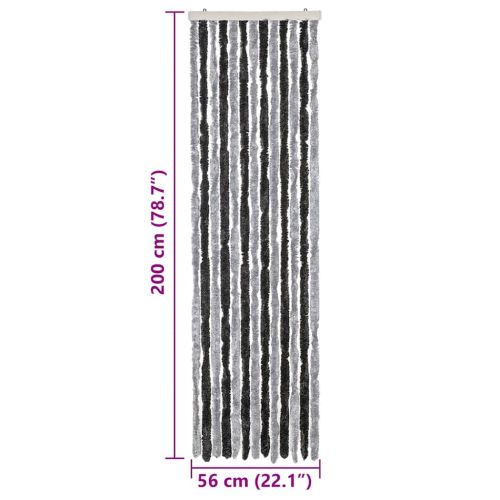 Ресни за врата против мухи, сиво и черно, 56x200 см, шенил