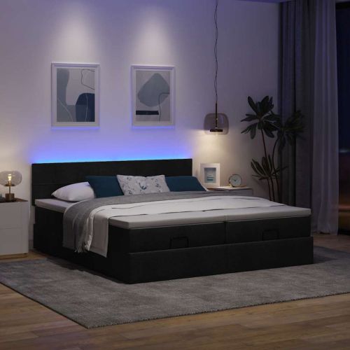 Османска легло с матрак и LED, черно, 200x200 см, плат