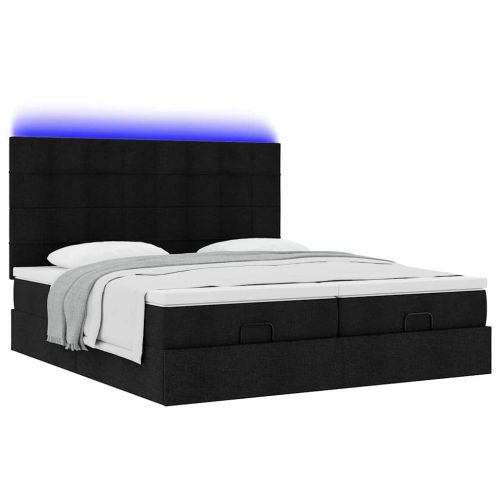 Османска легло с матрак и LED, черно, 200x200 см, плат