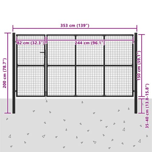 Градинска порта от стомана 350x150 см, антрацит