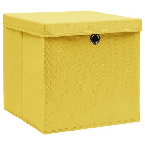 Кутии за съхранение с капаци 4 бр жълти 32x32x32 см плат