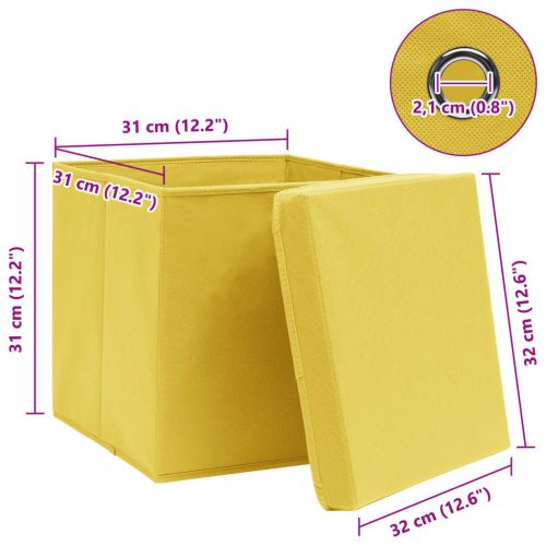 Кутии за съхранение с капаци 4 бр жълти 32x32x32 см плат