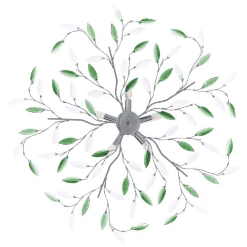 Лампа за таван с акрилни кристални листа за 5 крушки E14 зелена