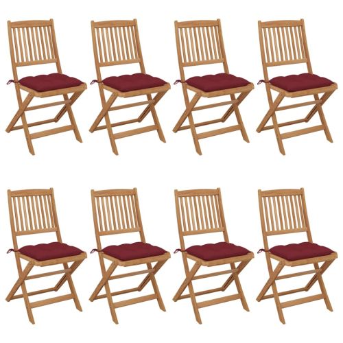 Сгъваеми градински столове, 8 бр, с възглавници, акация масив