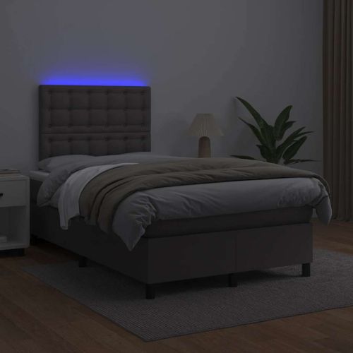 Боксспринг легло с матрак и LED сиво 120x190 см изкуствена кожа