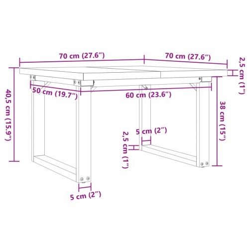 Кафе маса О-образна рамка 70x70x40,5 см бор масив и стомана