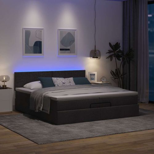 Османска легло с матрак и LED, черно, 200x200 см, плат