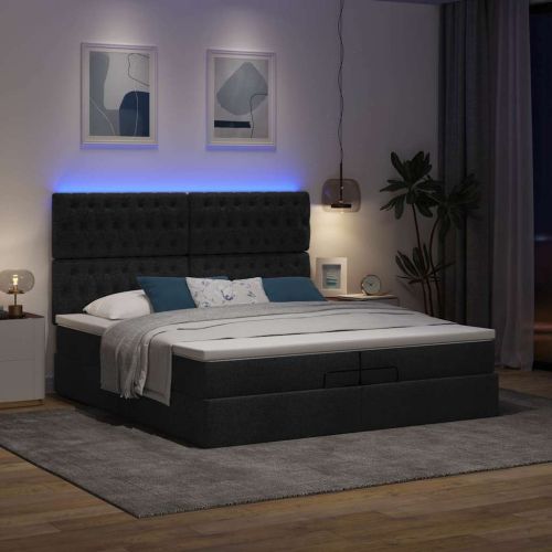Османска легло с матрак и LED, черно, 200x200 см, плат