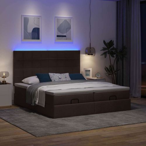 Османска легло с матраци и LED, тъмнокафяво, 160x200 см, плат