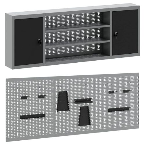 Комплект инструментален шкаф с рафт със съхранение 4 pcs Черно