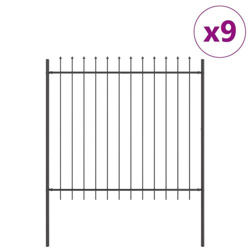 Градска ограда 9 pcs Сив 15,3 x 1,5 м Прахово боядисана стомана
