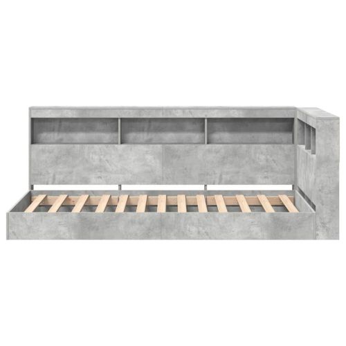 Легло с библиотека Циментено сиво 75 x 190 cm Инженерно дърво