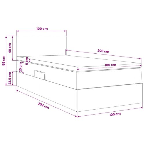 Легло с място за съхранение и LED с LED Светлосиво 100 x 200 cm