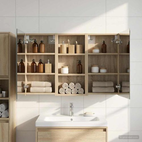 Комплект шкафове за баня с рафт 3 pcs 110 x 10,5 x 60,5 см