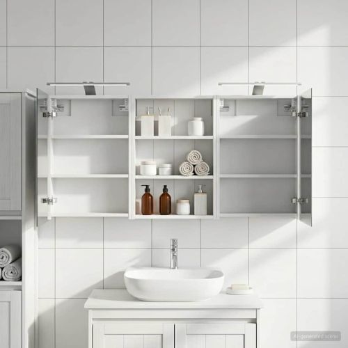 Комплект шкафове за баня с рафт 3 pcs 120 x 10,5 x 60,5 см