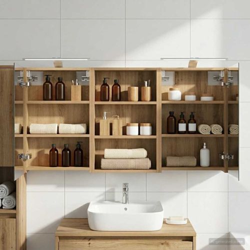 Комплект шкафове за баня с рафт 3 pcs 120 x 10,5 x 60,5 см