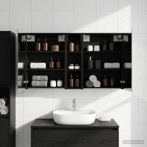 Комплект шкафове за баня с рафт 3 pcs 120 x 14,5 x 70 см